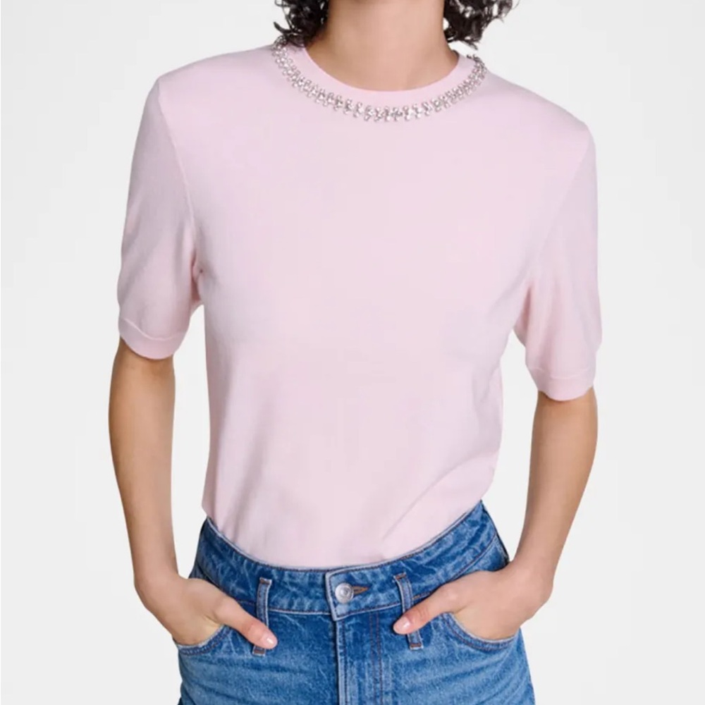 Maje wool crystal-embellished knitted top / size 0